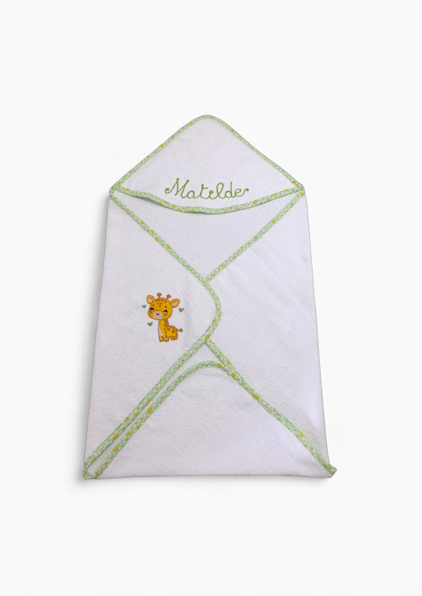 Accappatoio neonato in cotone 70x70 cm, con cappuccio e ricamo. Personalizzabile con nome, ideale per il bagnetto.
