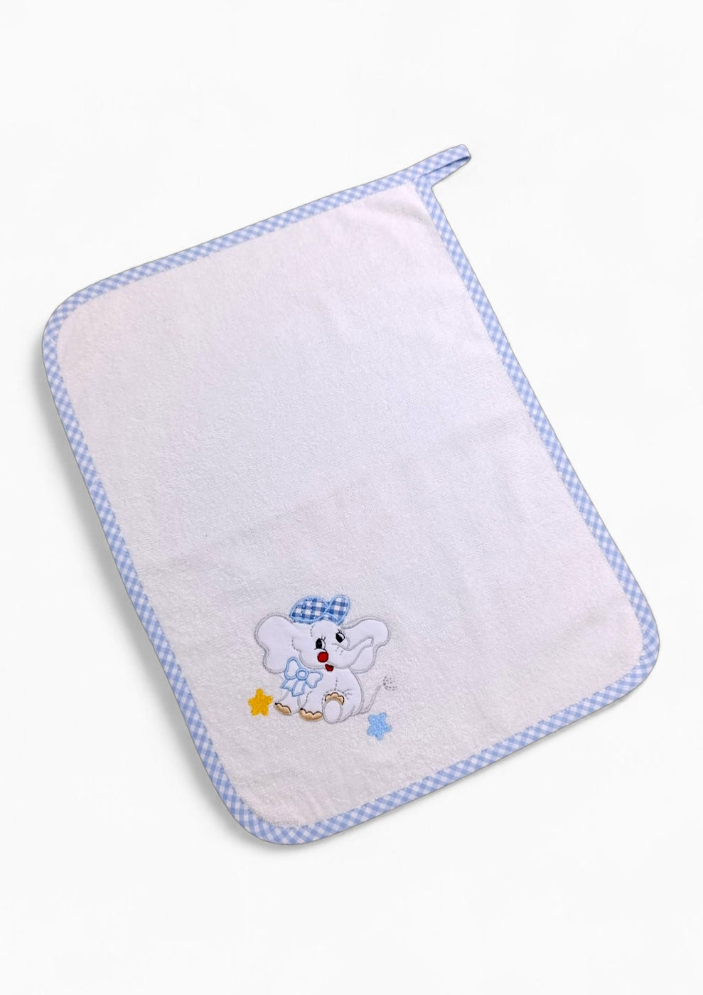 Asciugamano 100% cotone per neonati, personalizzato con ricamo, ideale per il bagnetto o l'asilo. Con comoda asola per appenderlo.