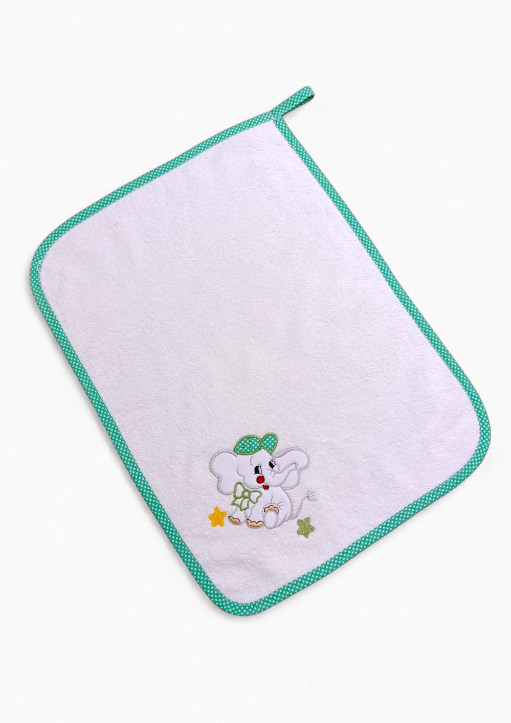 Asciugamano 100% cotone per neonati, personalizzato con ricamo, ideale per il bagnetto o l'asilo. Con comoda asola per appenderlo.