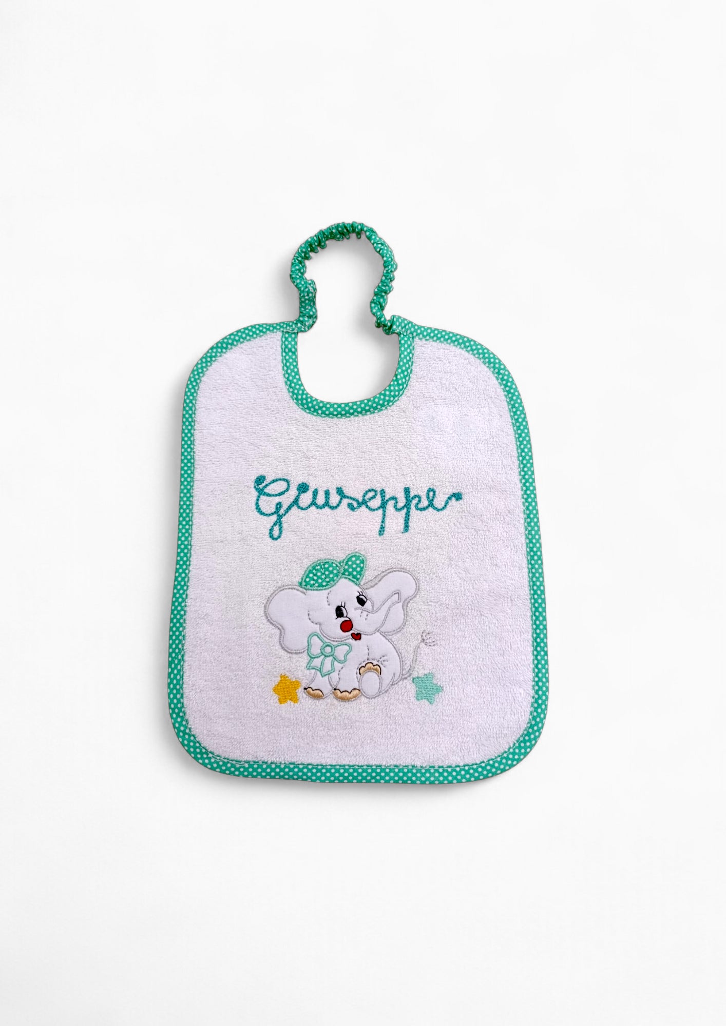 Bavaglino in cotone personalizzabile con nome e ricamo. Con un comodo elastico ideale per il tuo bambino. 