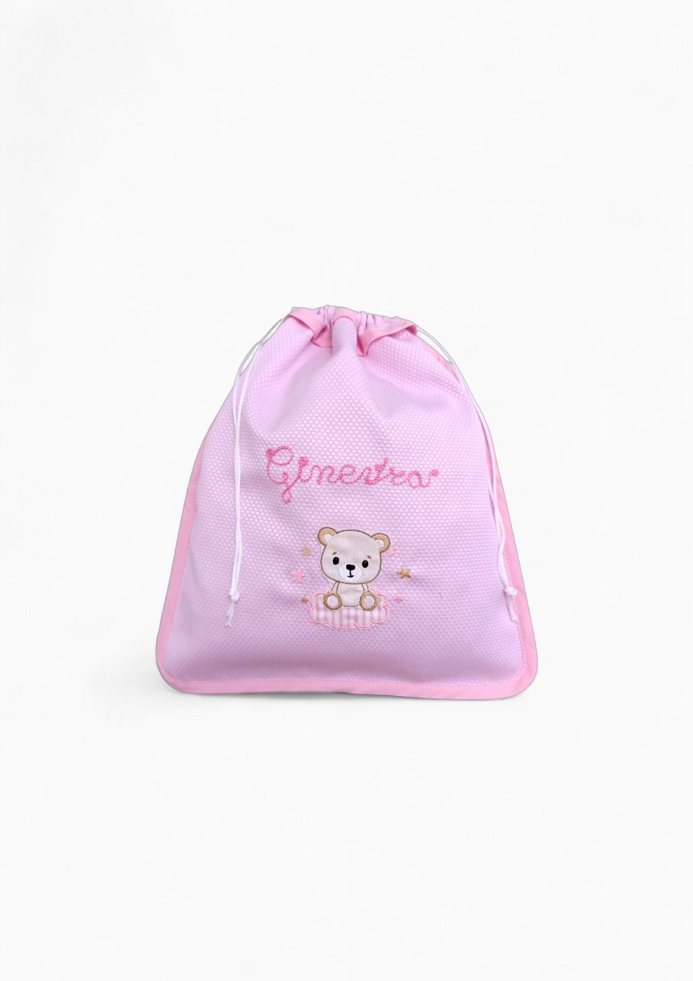 Sacchetto in cotone 100% per il cambio dei bambini,  con ricamo e nome personalizzato, ideale per asilo e viaggi.