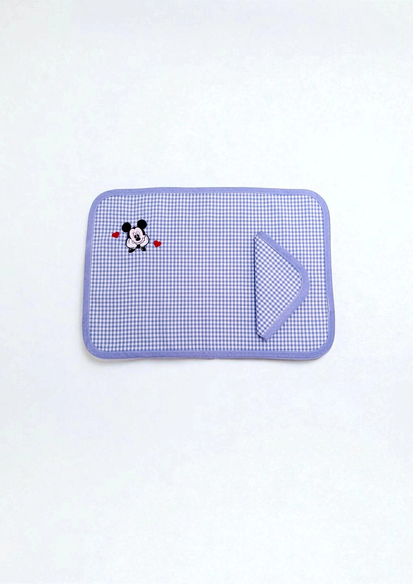 Set tovaglietta e tovagliolo in cotone con motivo a quadri, personalizzabile con ricamo di un personaggio dei cartoni animati