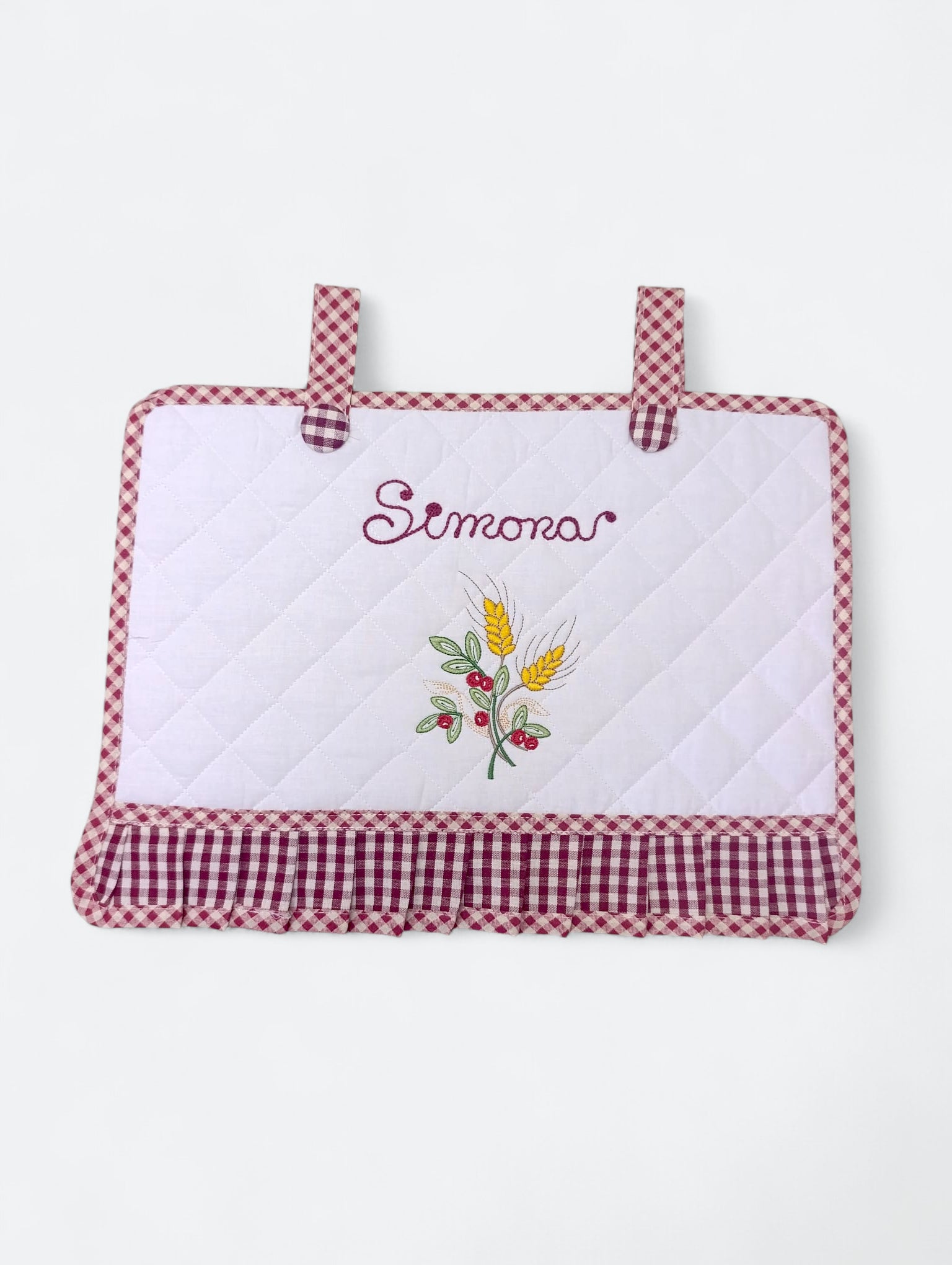 Copri forno in cotone personalizzabile, con ricamo a tema rustico e nome, ideale per arredamento cucina.